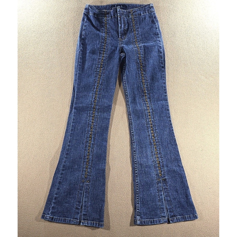 Vintage Y2K L.E.I. Criss-Cross‎ Lace-Up Low Rise Flare Boho Jeans Girls Size 14